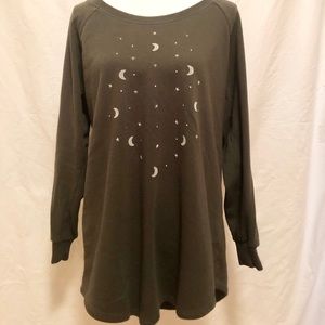 Olive green silver moon and star fleece